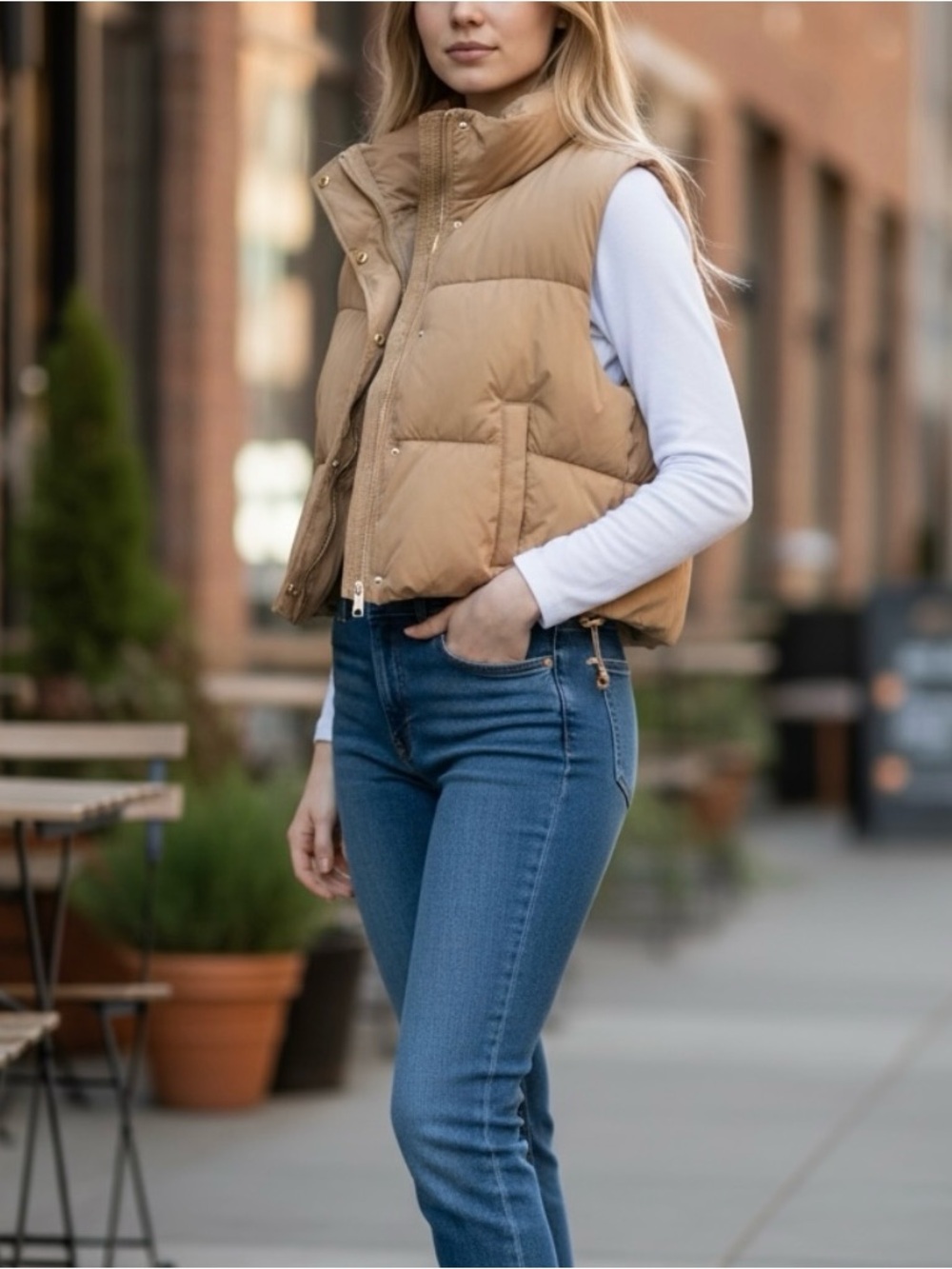 LOFT Women’s Full Zip Snap Buttons High Neck Toggle Cropped Puffer Vest Size XL